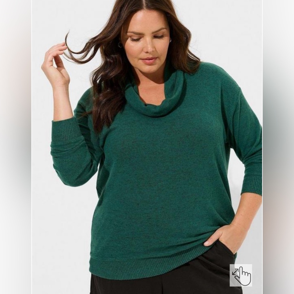 Super Soft Green Plush Cowl Neck Long Sleeve Tunic Sweatshirt - NWT - 26W